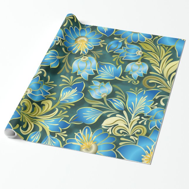 Shabby-Blume blau Geschenkpapier (Ungerollt)