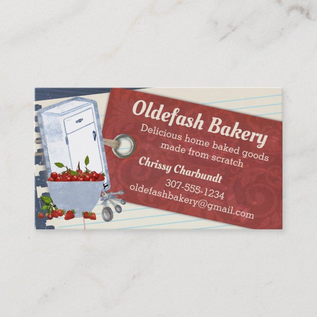 Shabby Cherry Eisebox Backbäckerei Visitenkarte Telefonnummerkarte (Vorderseite)
