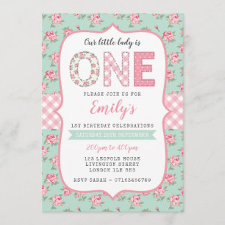 Shabby Chic 1. Geburtstag Einladung