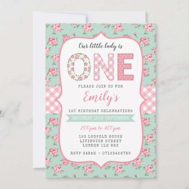 Shabby Chic 1er anniversaire Invitation (Devant)