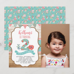 Shabby Chic-2. Geburtstags-Einladung mit Foto Einladung