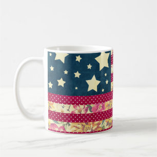 Shabby Chic Amerikanische Flagge Quilt Kaffeetasse