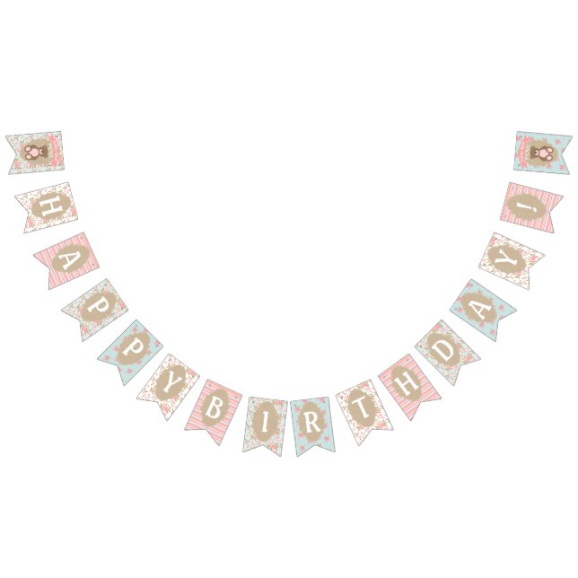 Shabby Chic Anniversaire Bannière Teddy Bear Pique (Tout)