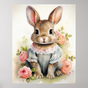 Shabby Chic Antiker Hasenmädchen Poster