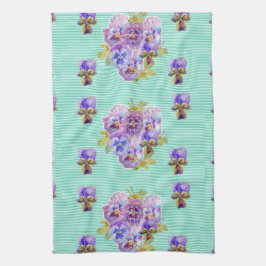 Shabby Chic Aqua Pansy Floral Küche Handtuch