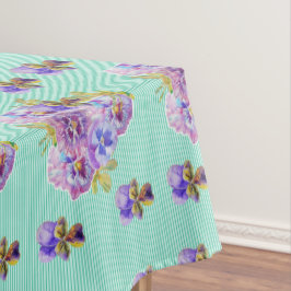 Shabby Chic Aqua Stripe Pansy Floral Tablette Tischdecke