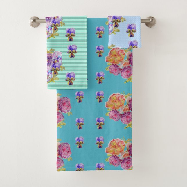 Shabby Chic Aquamarine Rose Blumenstrauß Blume Han Badhandtuch Set (Insitu)
