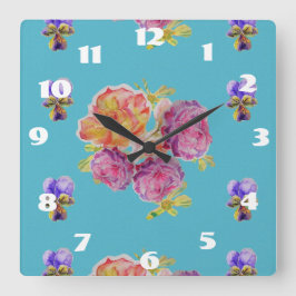 Shabby Chic Aquamarine Rose Rose Art Ladys Zimmeru Quadratische Wanduhr