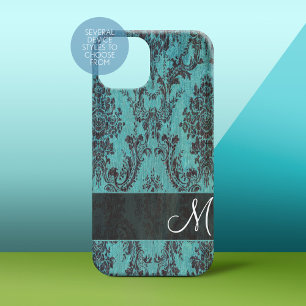 Shabby Chic Aquamariner Damast Muster mit Monogram title_seo2