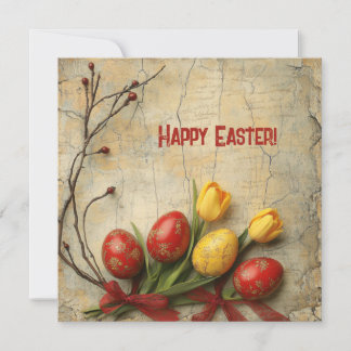 Shabby Chic Aquarell Rot und Gelb Easer Eier Feiertagskarte