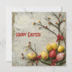 Shabby Chic Aquarell rote und gelbe Ostereier Feiertagskarte