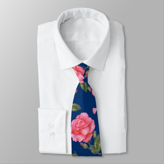 Shabby Chic Aquarellfarbe Rosa Blumenmuster Krawatte (Gebunden)