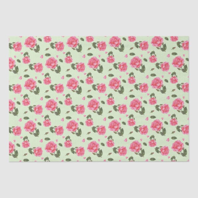 Shabby Chic Aquarellfarbe Rosa Blumenmuster Seidenpapier (Vorderseite)