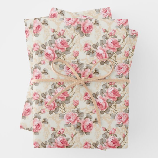 Shabby Chic Aquarellmagenta und Salbei Rose Geschenkpapier Set (Beispiel)