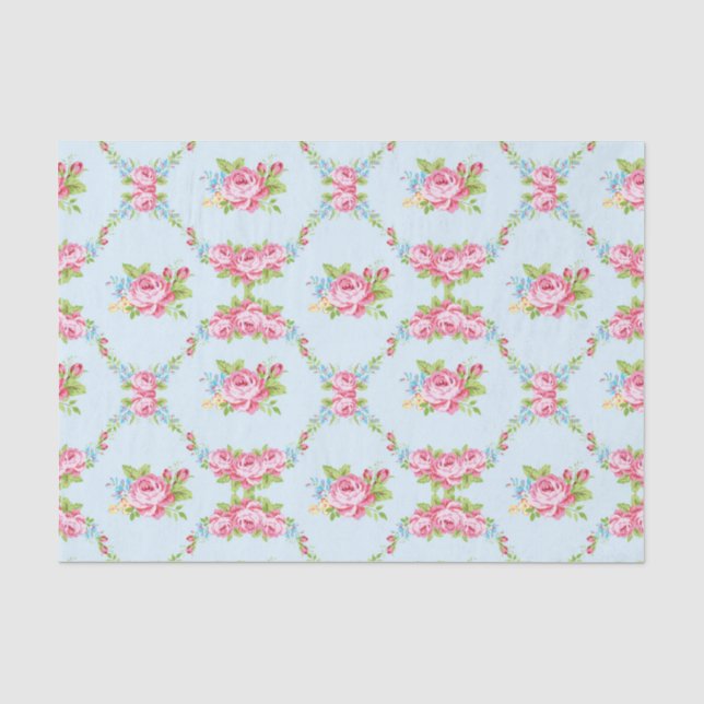 Shabby Chic, Baby blau, rote Rosen, viktorianisch, Seidenpapier (Vorderseite)