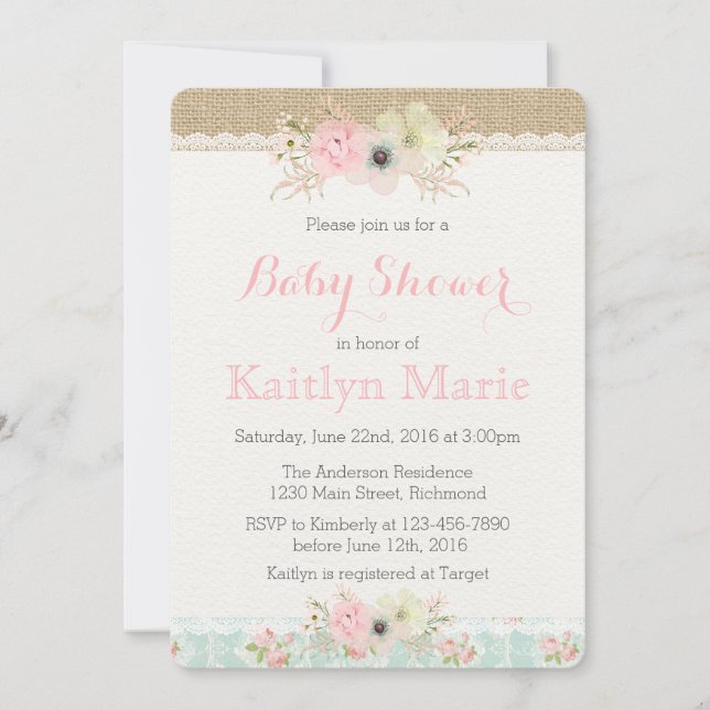 Shabby Chic Baby shower Invitation (Devant)