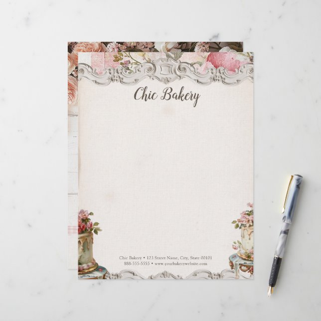 Shabby Chic Bäckerei Hütte Vintag Briefbogen (Vorderseite/Rückseite Beispiel)