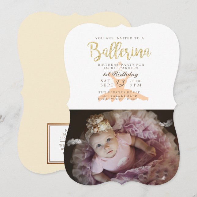 Shabby Chic Ballerina Geburtstagsparty Einladung (Vorne/Hinten)