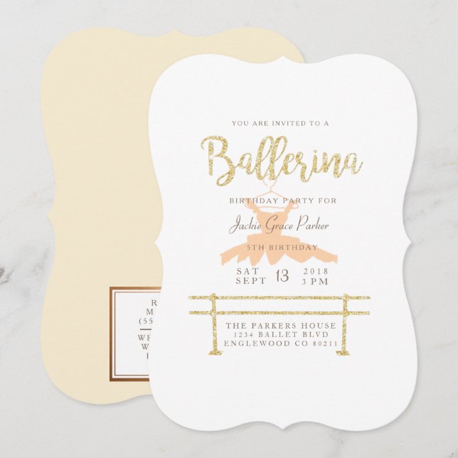 Shabby Chic Ballerina Invitation de fête d'anniver (Devant / Derrière)