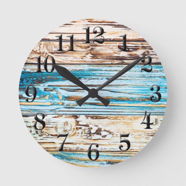 Shabby Chic Beach Wetterkarten Ozeanuhr Runde Wanduhr (Vorderseite)