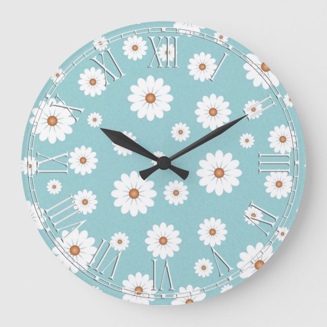 Shabby Chic Beautiful Daisy Daisies Blume Floral Große Wanduhr (Vorderseite)