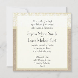 Shabby Chic Beige Spitze Jute Hochzeitseinladung Einladung