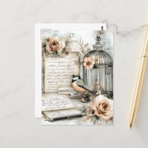 Shabby Chic Bird & Cage Postkarte
