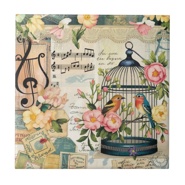 Shabby Chic Birdcage Keramik Tile Fliese (Vorderseite)