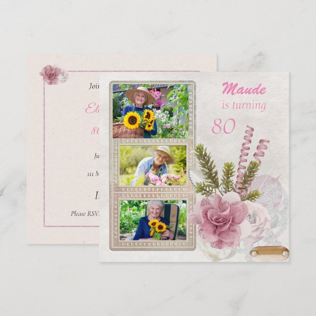 Shabby Chic Birthday Party Einladung (Vorne/Hinten)