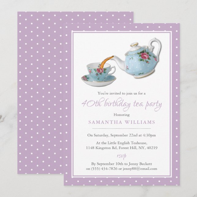 Shabby Chic Birthday Tea Party Einladung (Vorne/Hinten)