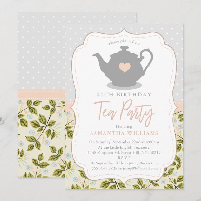 Shabby Chic Birthday Tea Party Einladung (Vorne/Hinten)