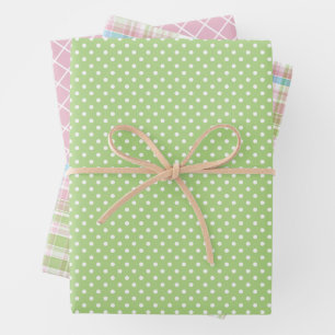 Shabby Chic Blau rosa, grüne Streifen Muster Geschenkpapier Set
