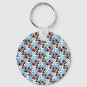 Shabby Chic Blau rote Blumendruck von LeahG Schlüsselanhänger