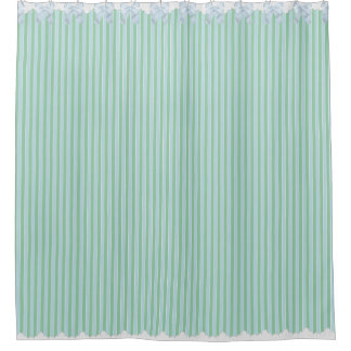 Shabby Chic Blau und Türkis gestreift mit Schleife Duschvorhang