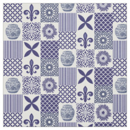Shabby Chic Blau Weißes Sonnenblumenmuster Geometr Stoff