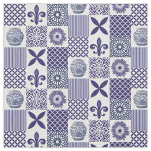 Shabby Chic Blau Weißes Sonnenblumenmuster Geometr Stoff