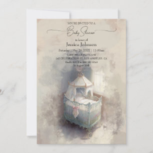 Shabby Chic Blaue Babybett Babyparty-Einladung Einladung