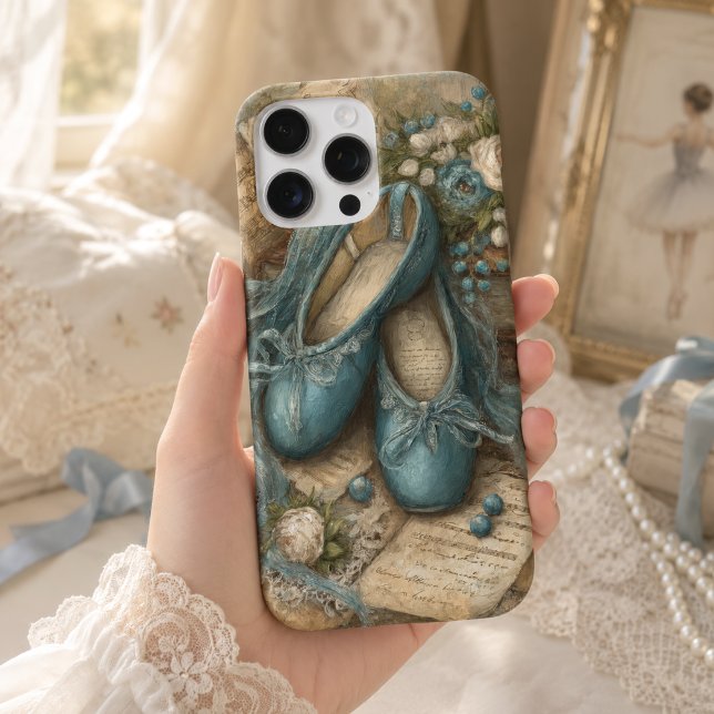 Shabby Chic Blaue Ballettschuhe und Rosen iPhone 16 Pro Max Hülle (Von Creator hochgeladen)