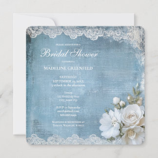Shabby Chic Blaue Blumige Brautparty Einladung