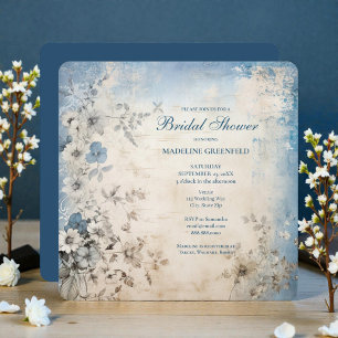 Shabby Chic Blaues Florales Brautbad Einladung
