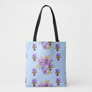 Shabby Chic Blue Blumen Blühende Pansy Tote Tasch Tasche