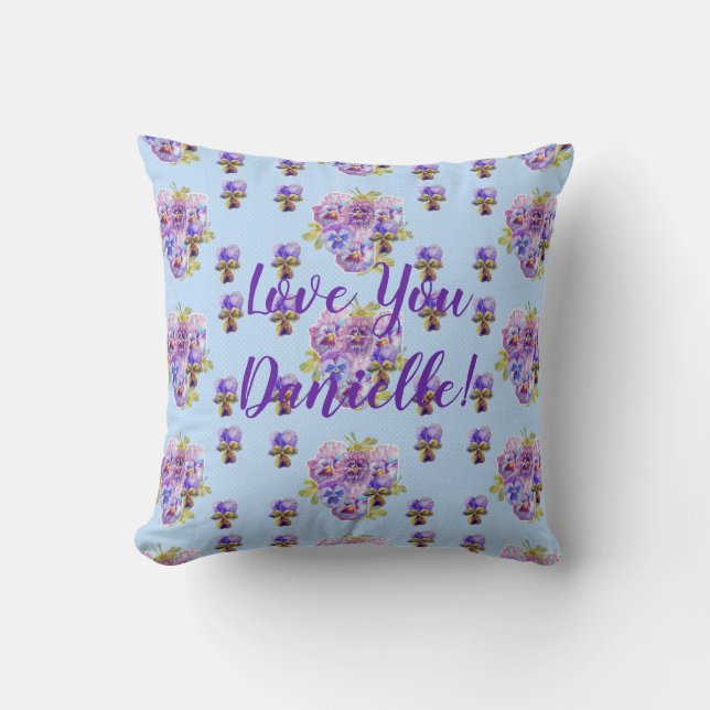Shabby Chic Blue Floral Liebe You Girl Name Cushio Kissen (Vorderseite)