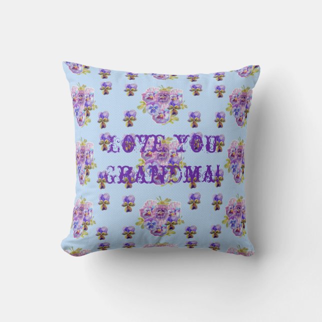 Shabby Chic Blue Floral Liebe You Oma Cushion Kissen (Vorderseite)