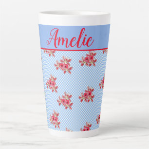Shabby Chic Blue Floral Lily En vichy Latte Mug