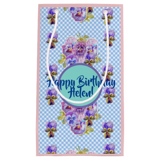 Shabby Chic Blue Gingham Blume Blumenbeutel Kleine Geschenktüte (Vorderseite)