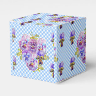 Shabby Chic Blue Gingham Pansy Floral Cake Geschenkschachtel