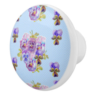 Shabby Chic Blue Pansy Floral Dot ComputerMaus Keramikknauf