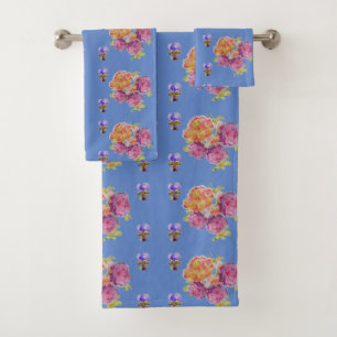 Shabby Chic Blue Pink Rote Rosen Blumenstrauß Blu Badhandtuch Set