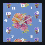 Shabby Chic Blue Roses Rose Floral Room Clock Quadratische Wanduhr<br><div class="desc">Shabby Chic Blue Roses Rose Floral Room Clock. Designed from my original watercolour art.</div>