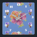 Shabby Chic Blue Roses Rose Floral Room Clock Quadratische Wanduhr<br><div class="desc">Shabby Chic Blue Roses Rose Floral Room Clock. Designed from my original watercolour art.</div>